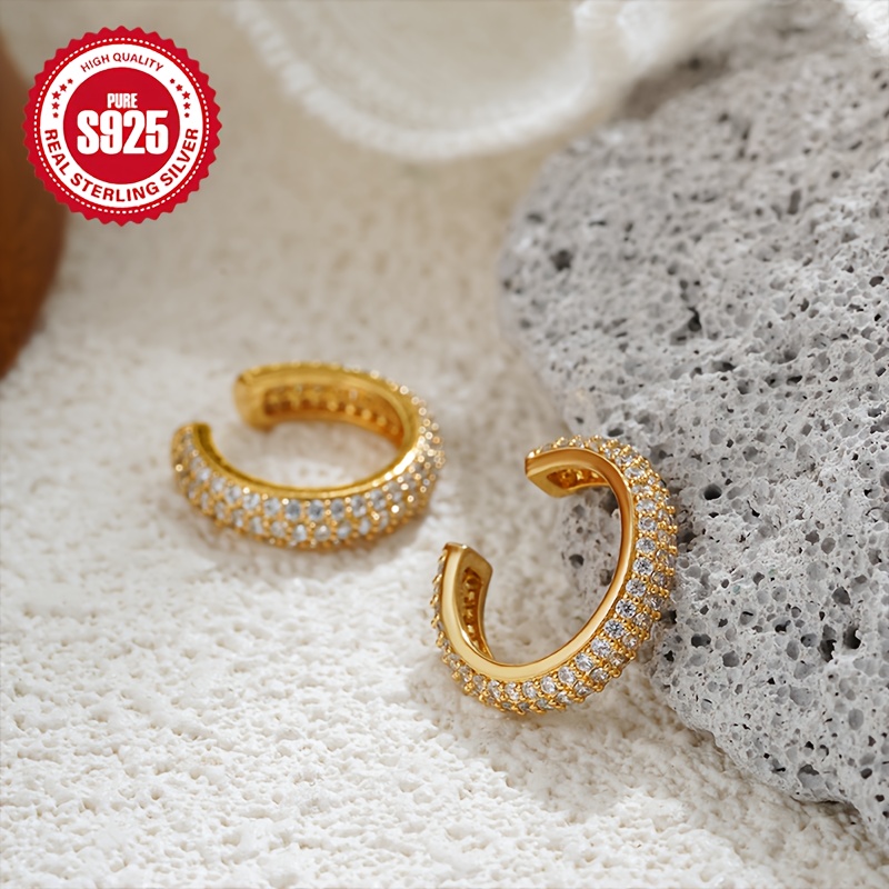Women's S925 Silvery Ear Clip with Synthetic Zirconia Accents